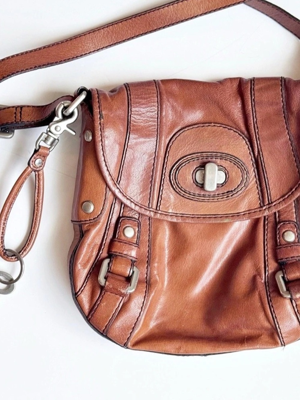 Fossil Fiftyfour Leather Brown Crossbody Bag